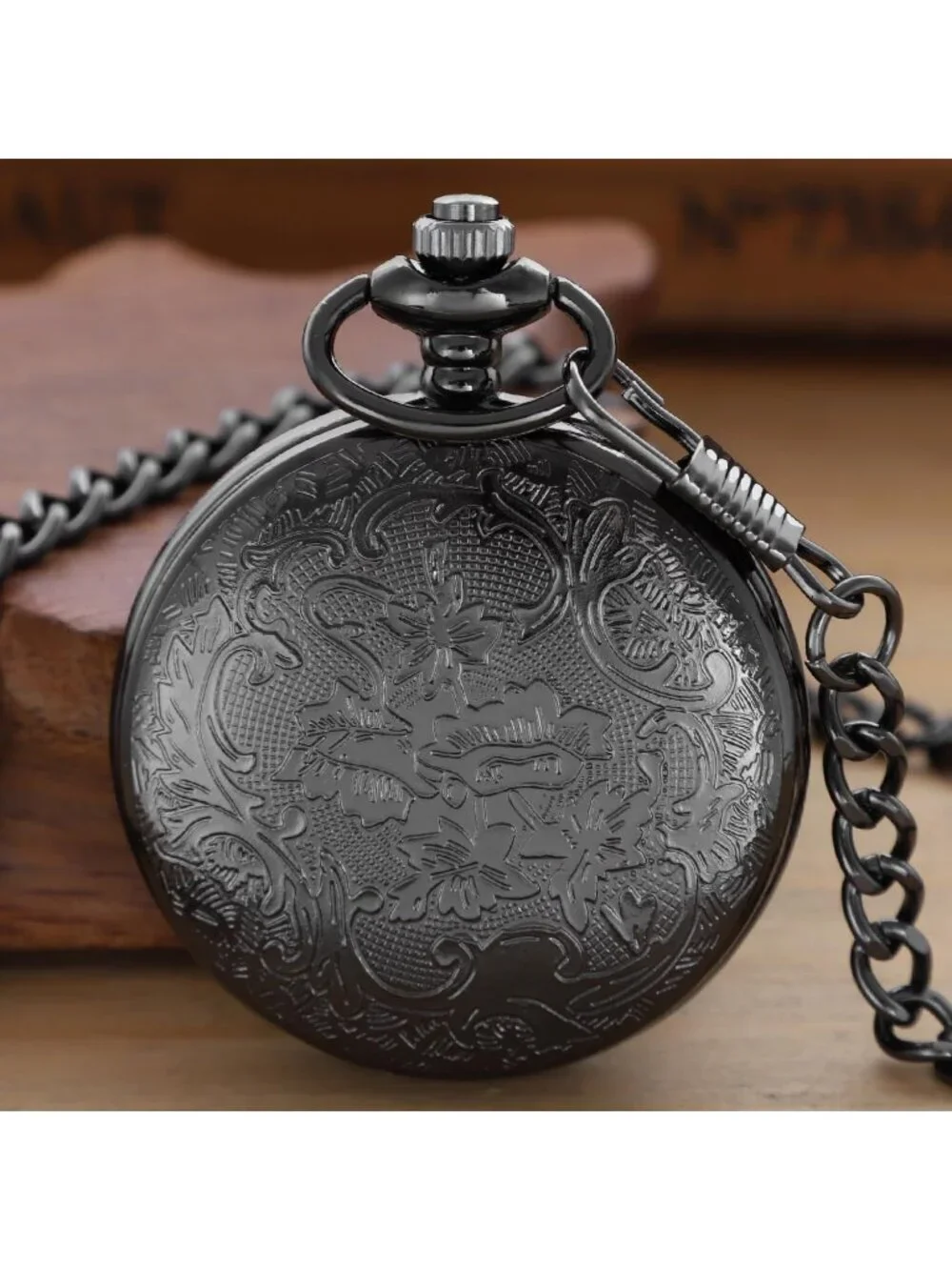 Men's Black Analog Quartz Arabic Numeral Out Pentagram Chain Dial Pocket Watch